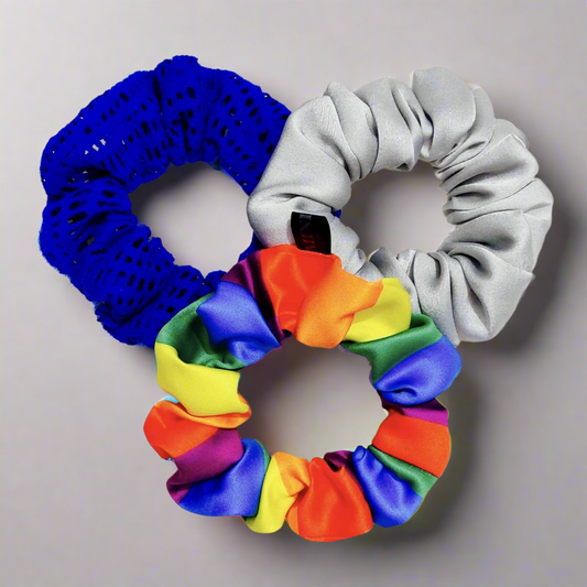 Blue, Grey, Multicolor scrunchie set of 3