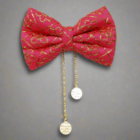 Pink and Gold Festive Princess Bow Hair Clip | Premium Silk Bow