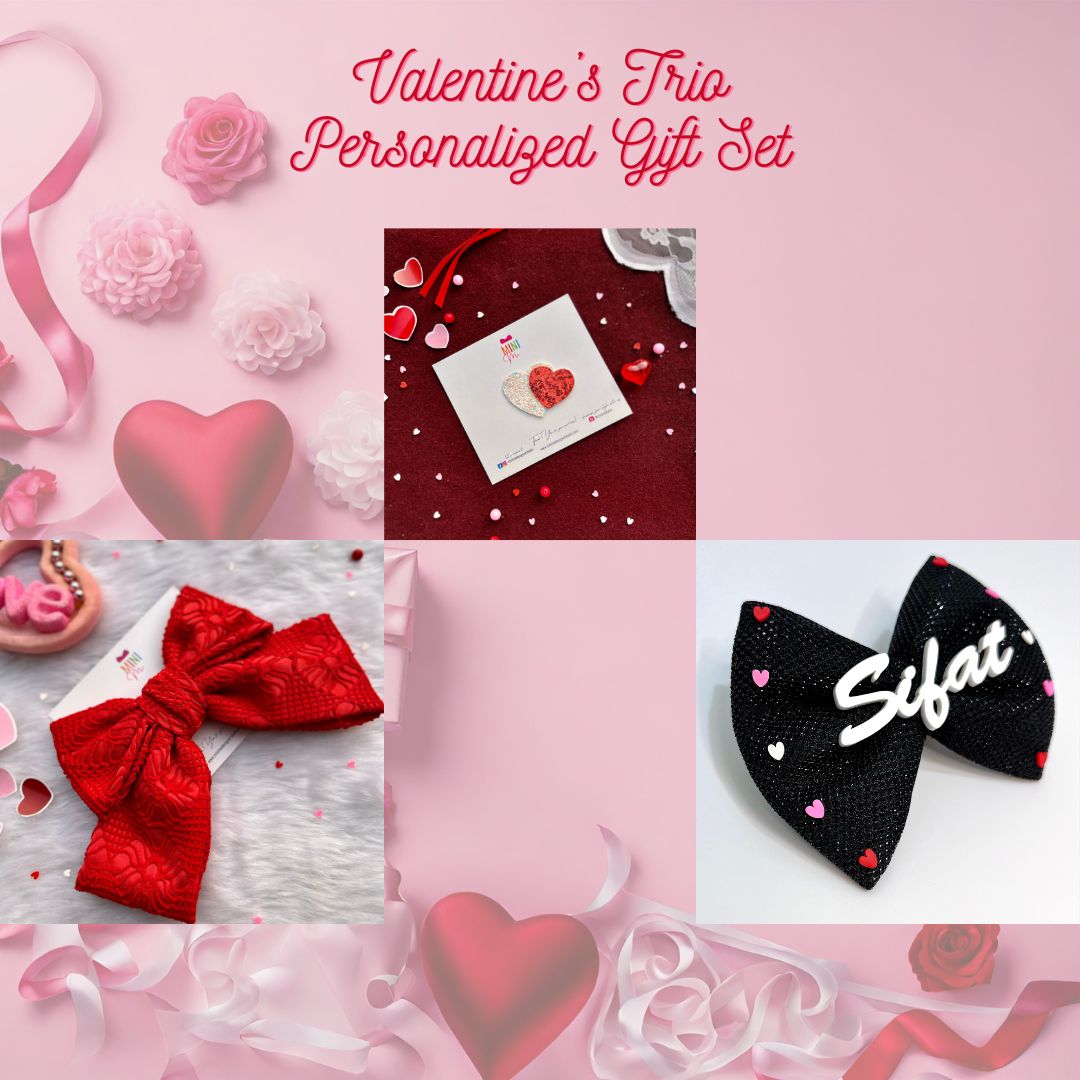 Valentines' Trio Personalized Hair Clips Gift Set