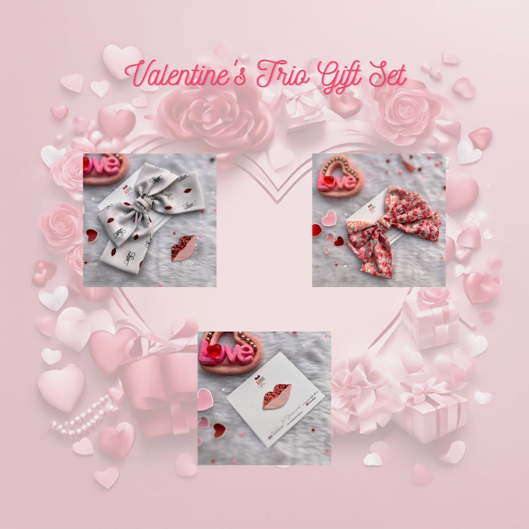 Valentine's Trio Gift Set: Peach & Pink Bow, Love Blast Bow, Sugar Lips Clip Set