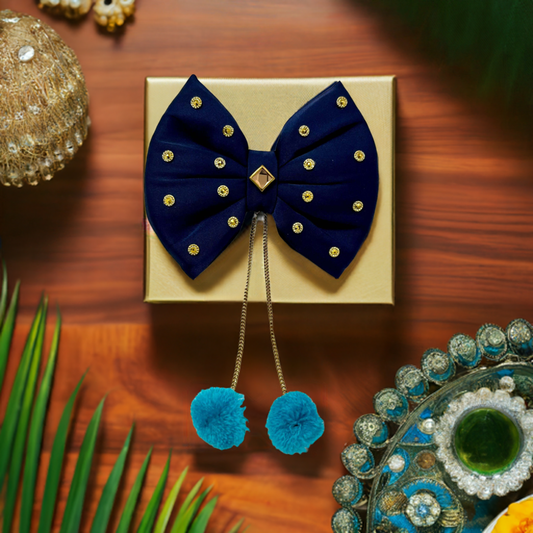 Blue Bow Festive Hair Clip for Diwali, Navratri, Garba