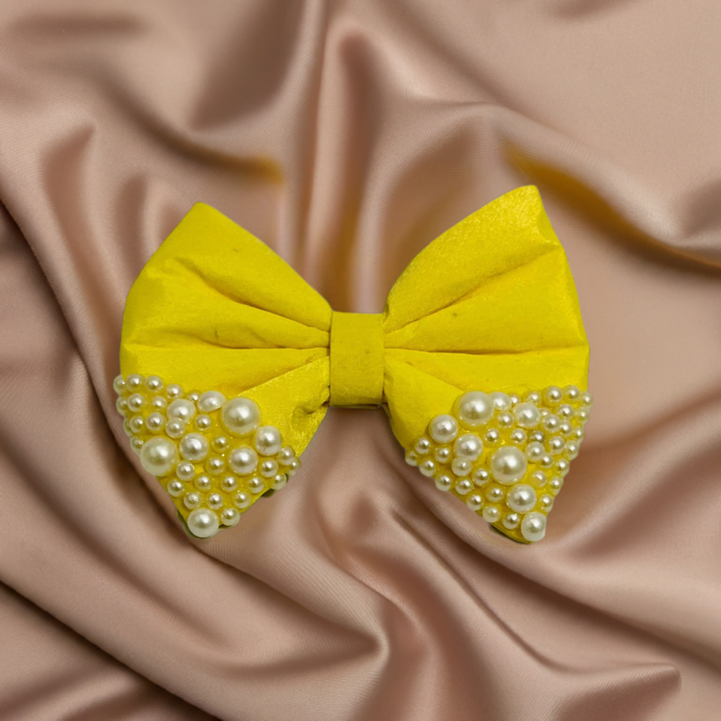 Yellow Pearl Hair Bow Clip