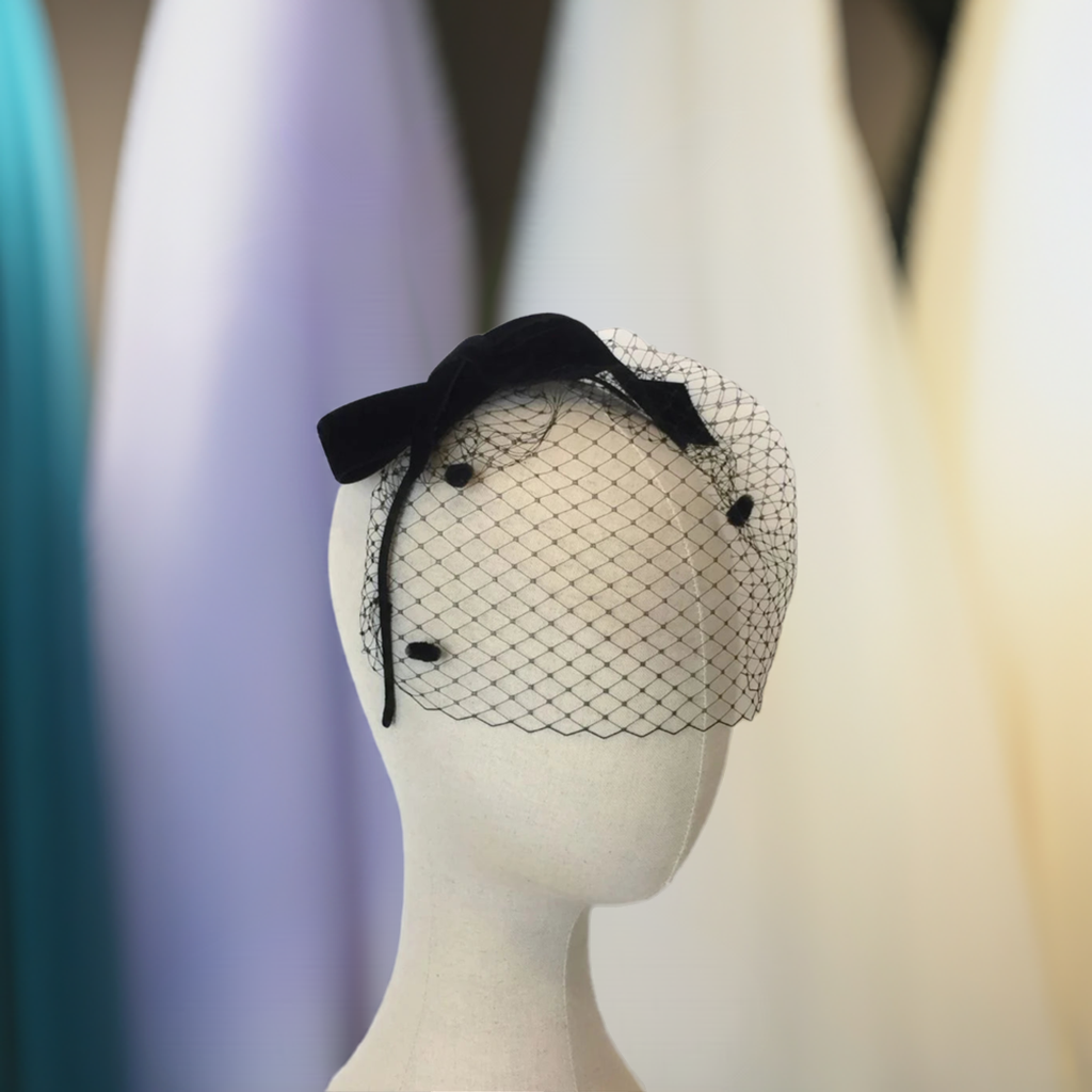 Black Birdcage Veil Headband With bow 