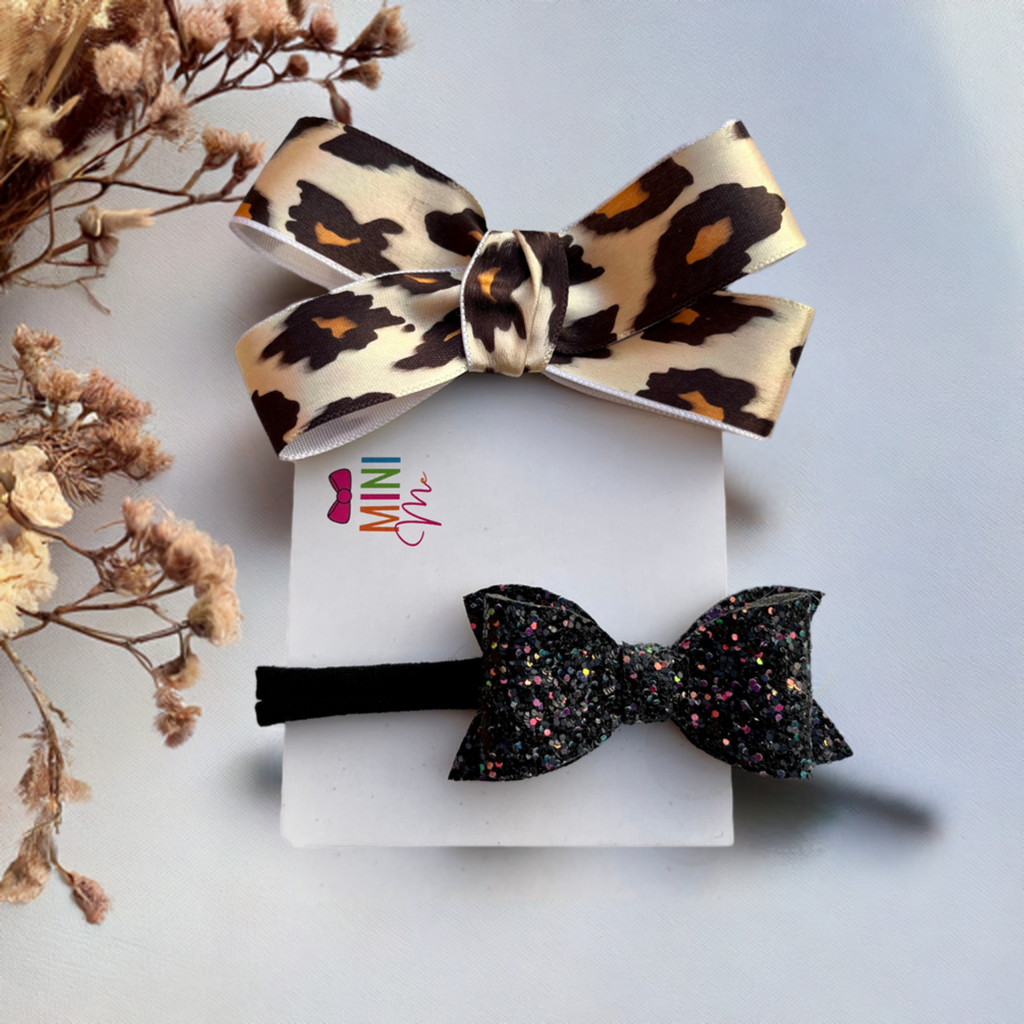 Satin Ribbon Baby Girl Headband | Black and Animal Print