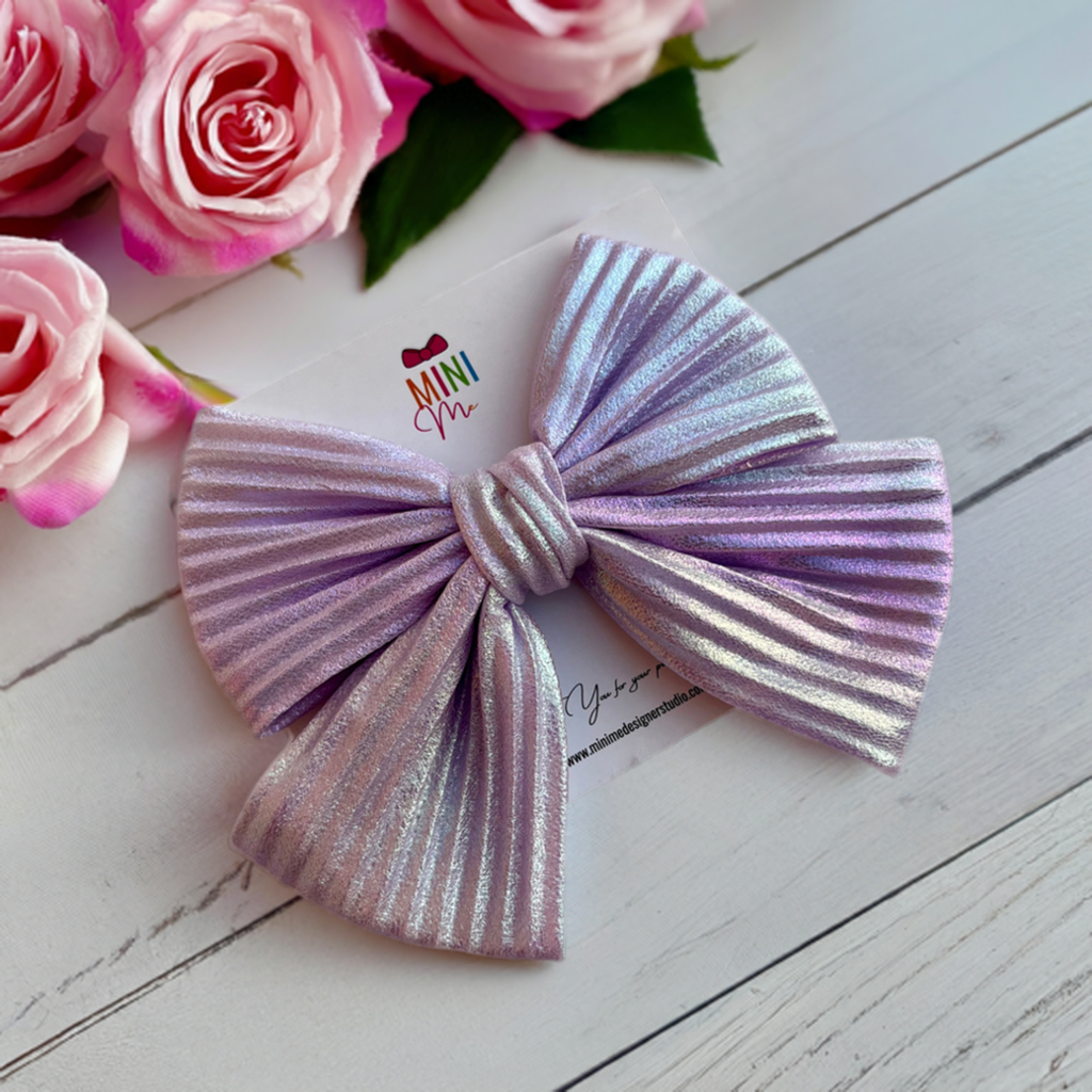 Lavender Purple Gleam Pleated Bow Hair Clip | Gift for lavender lovers