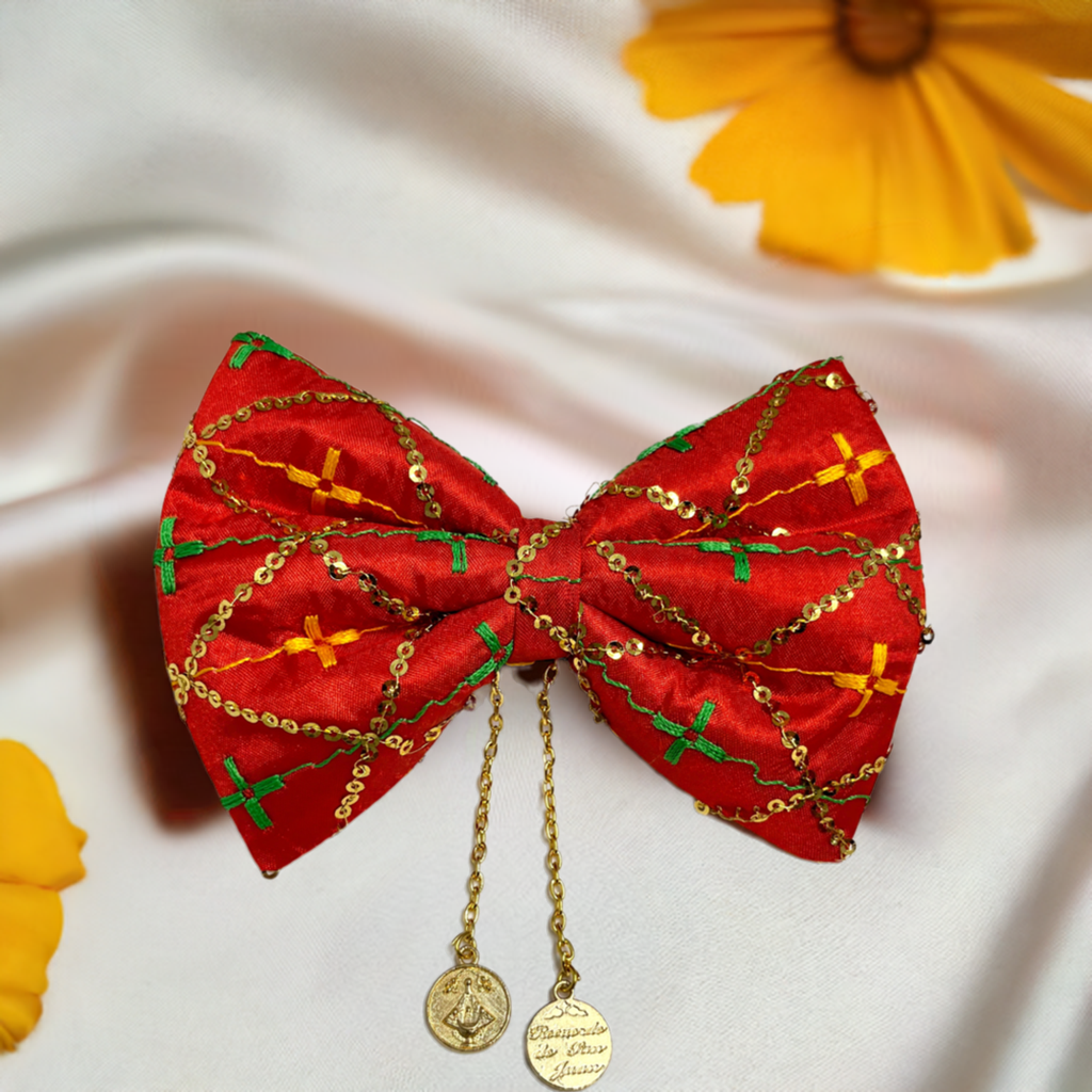 Red Festive Bow Hair Clip for Navratri or Gadwa Hair Styling