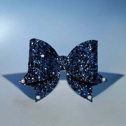 Glitter Navy bow layered hair clip or baby headband