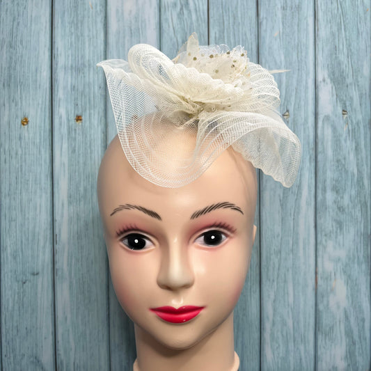 Chic Ivory Twisted Veil Fascinator