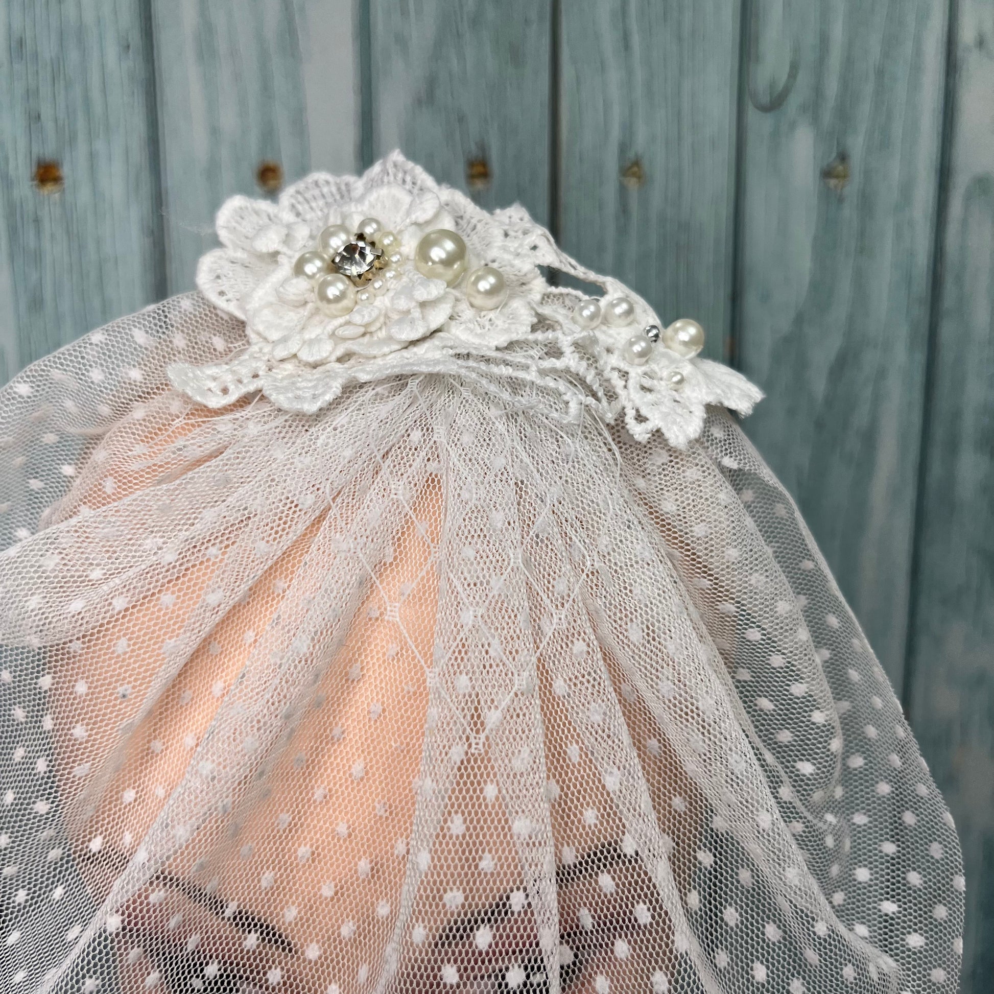 White Polka Dots Veil Fascinator | Royal veil hat