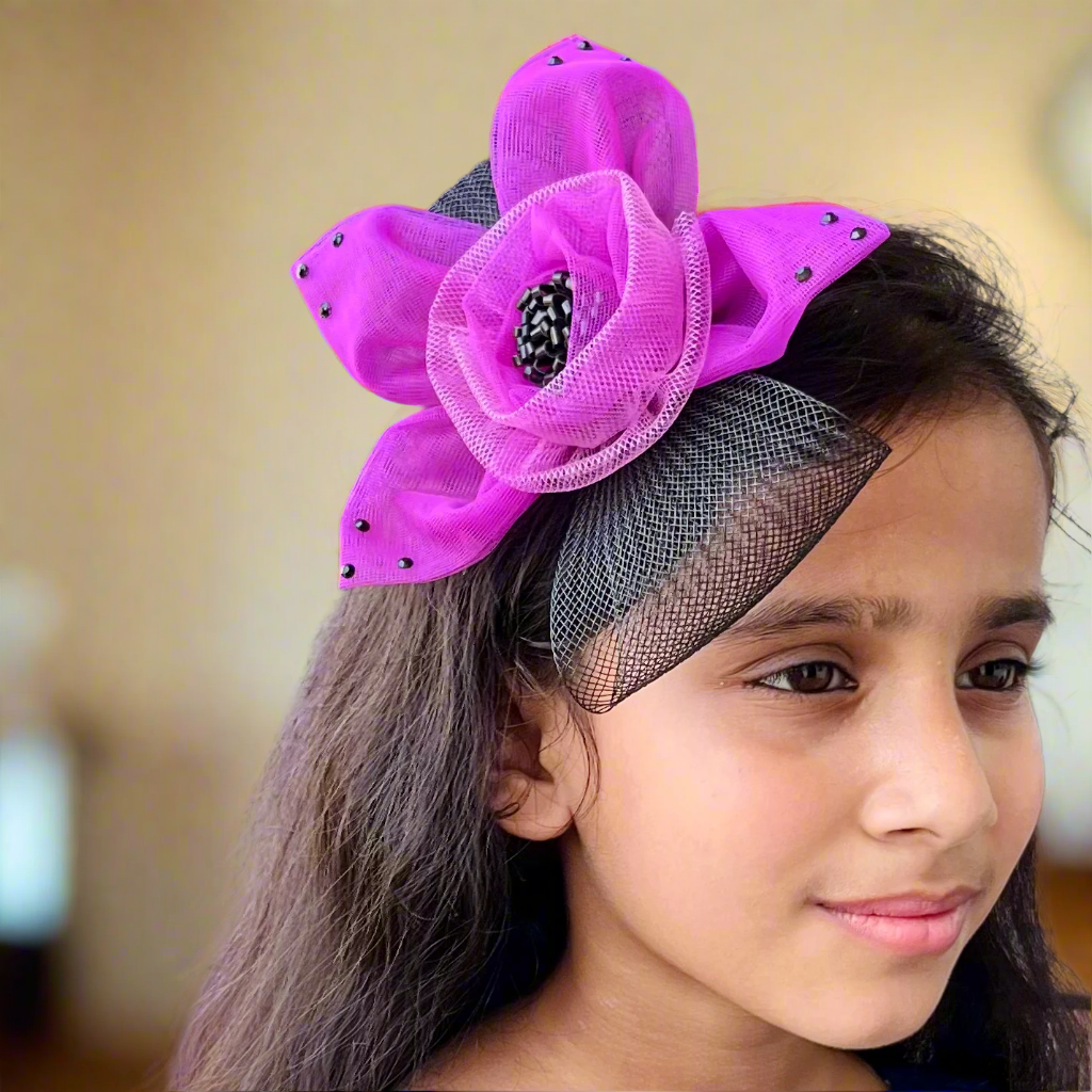 Black and Purple Flower Fascinator | Designer Hair Accessory