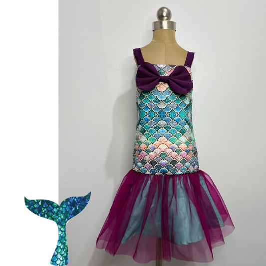 Mermaid Theme Dress with a Big Bow for Birthday Girls