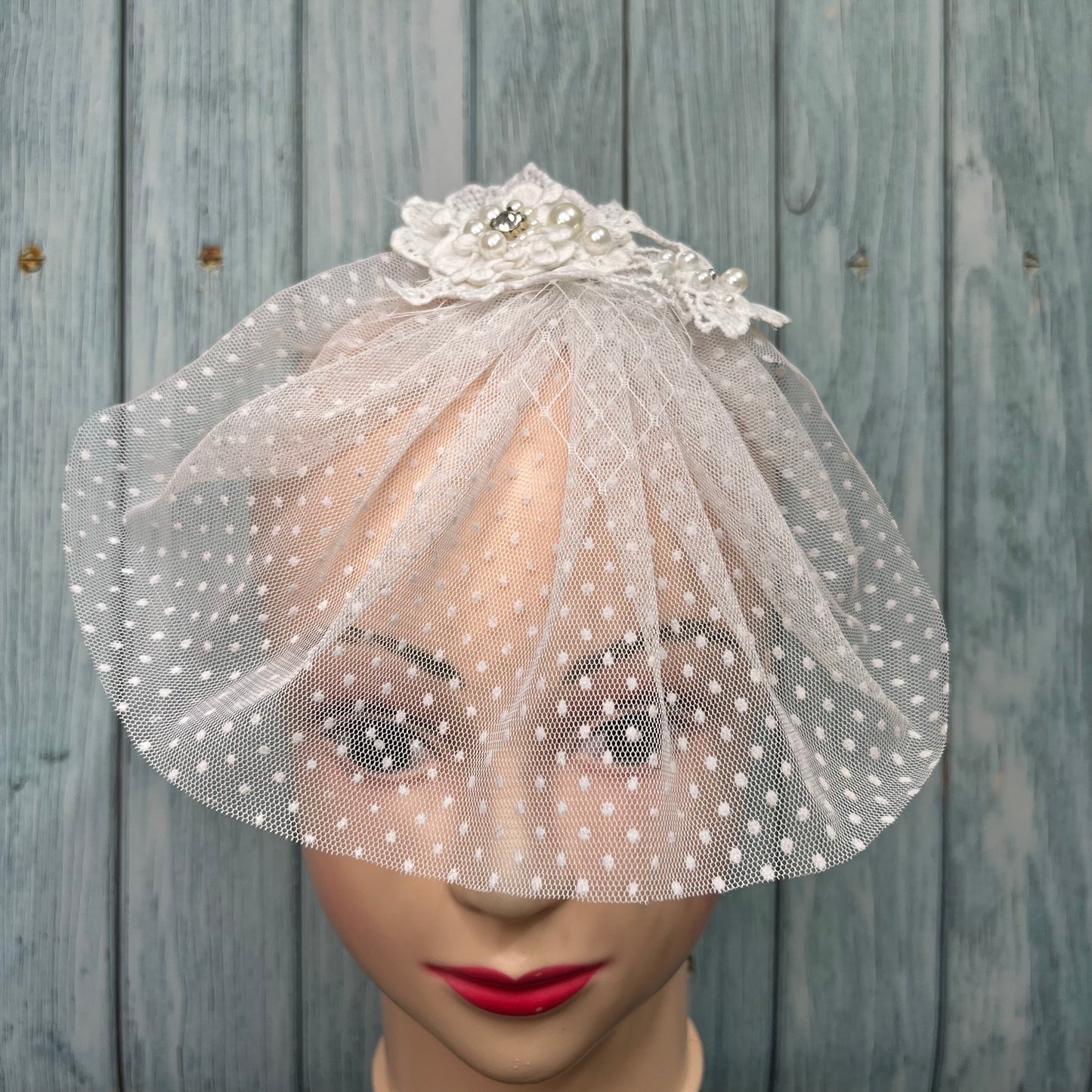 White Polka Dots Veil Fascinator | British veil hat
