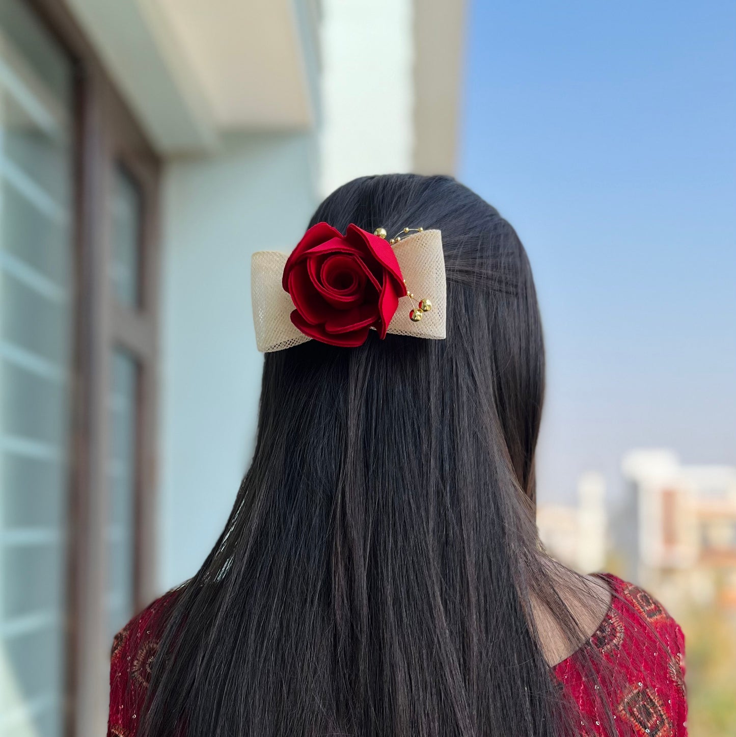 Wild Rose Red Hair Bow Clip | Valentine's Gift for Her