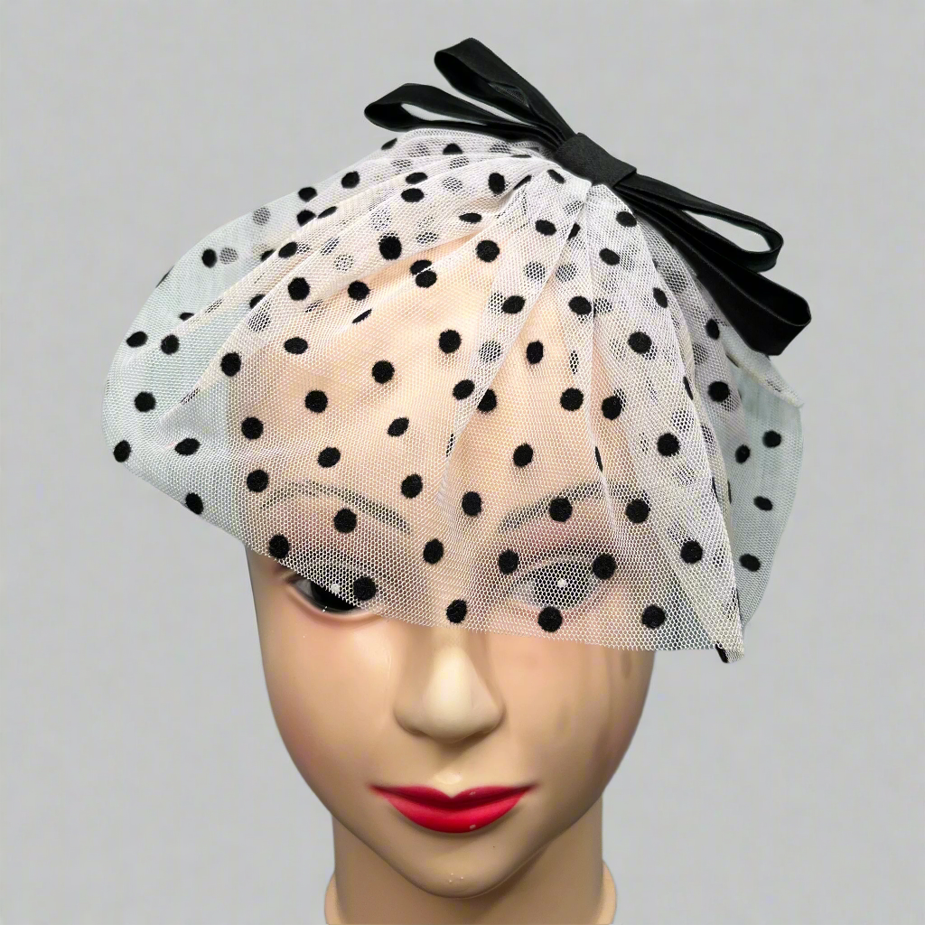 Black and White polka dot vintage veil fascinator hair clip