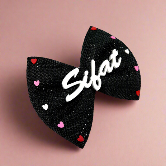 Custom Name Black Bow Hair Clip with hearts | Girls Alligator Bow Hair Clip