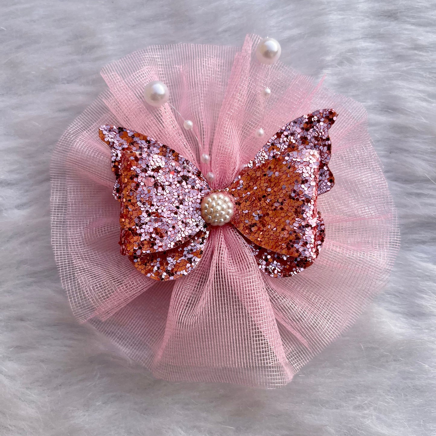 Pink Butterfly Flower Fascinator Hair Clip