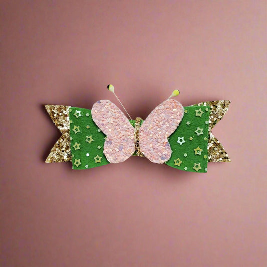 Tinkerbell Fairy Green Hair Bow Clip | Hair Accessories for Kids and Girls