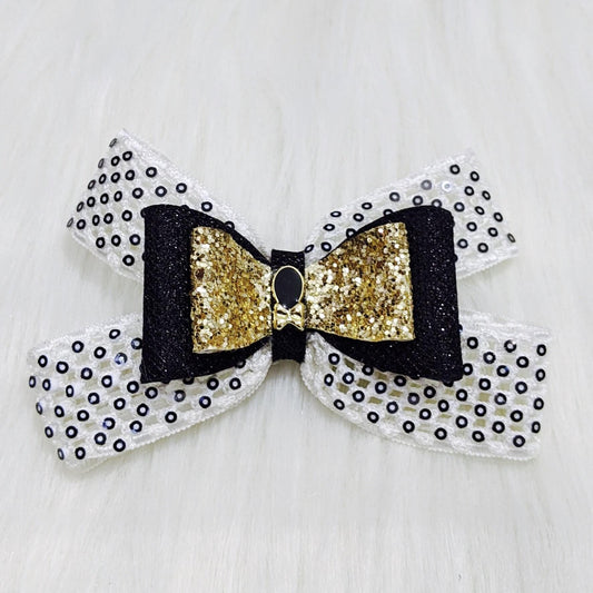 Black and White Embellished Hair Bow Clip| Hair Accessories for Kids and Girls