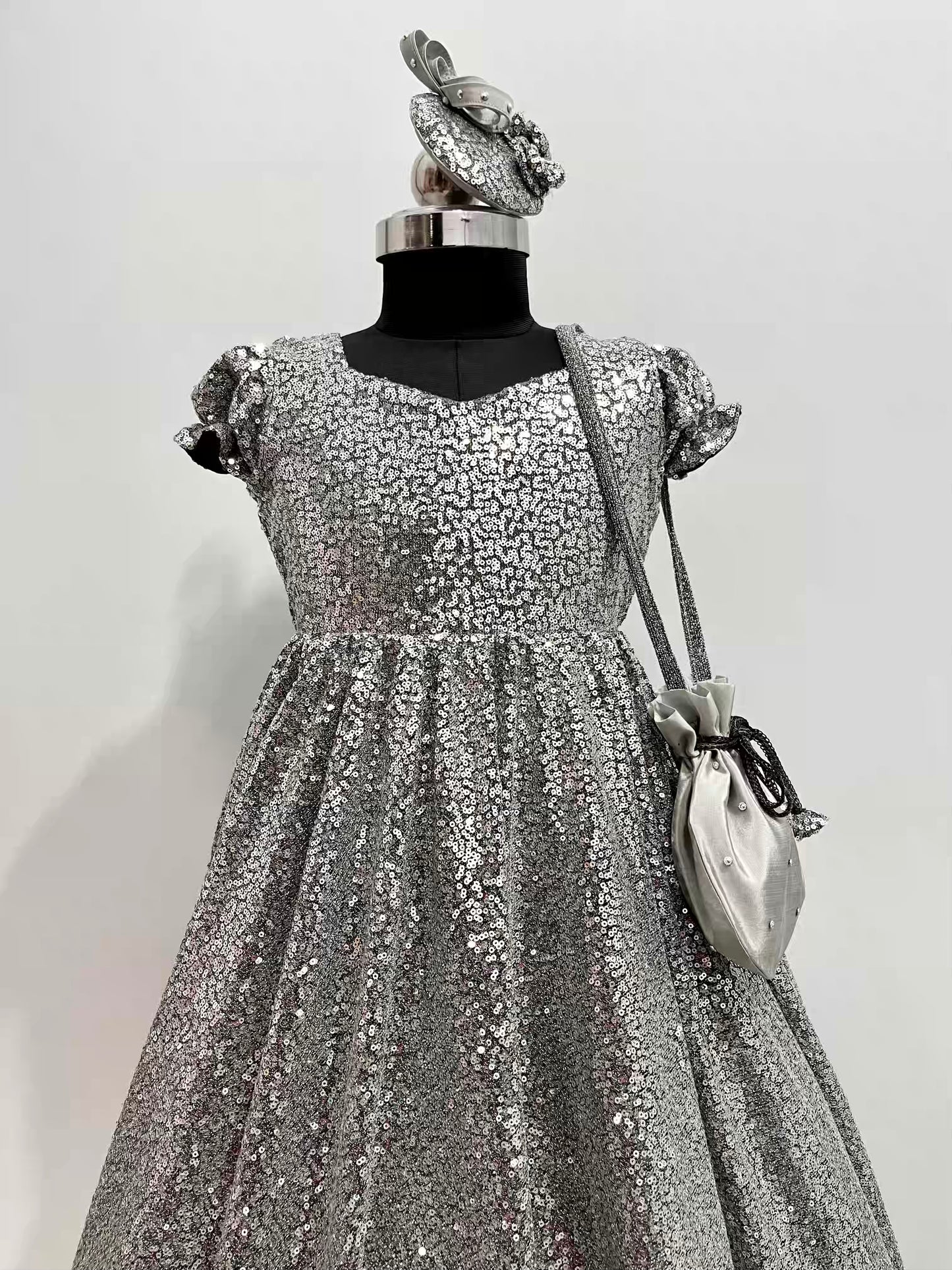 Disney Cinderella Theme Silver Sequin Gown Dress