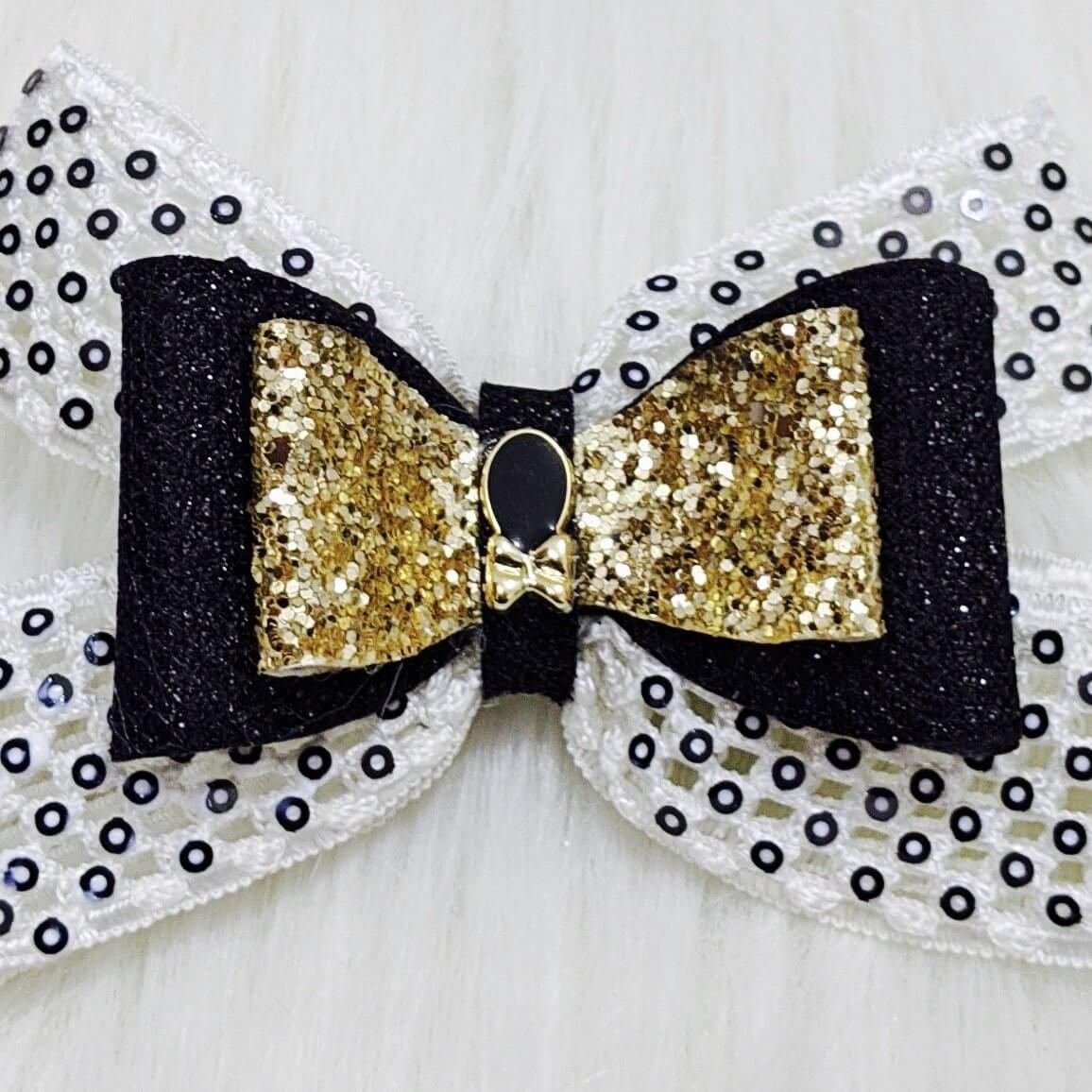 Black and White Embellished Hair Bow Clip | Hair Accessories for Kids and Girls