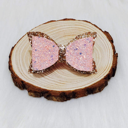 Gold and Pink Glitter Hair Bow Clip | Designer Hair Accessories for Kids and Girls