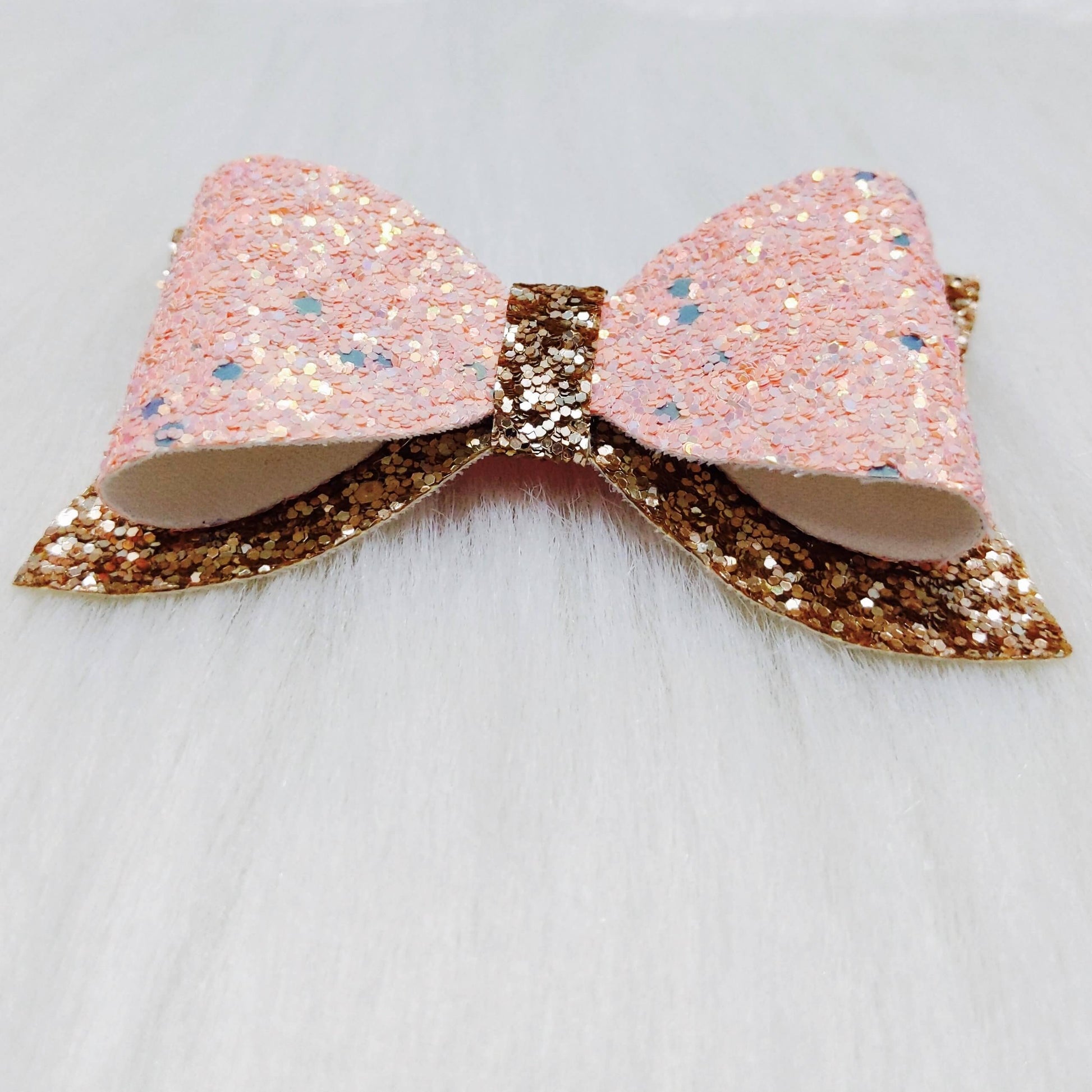 Gold and Pink Glitter Hair Bow Clip | Designer Hair Accessories for Kids and Girls