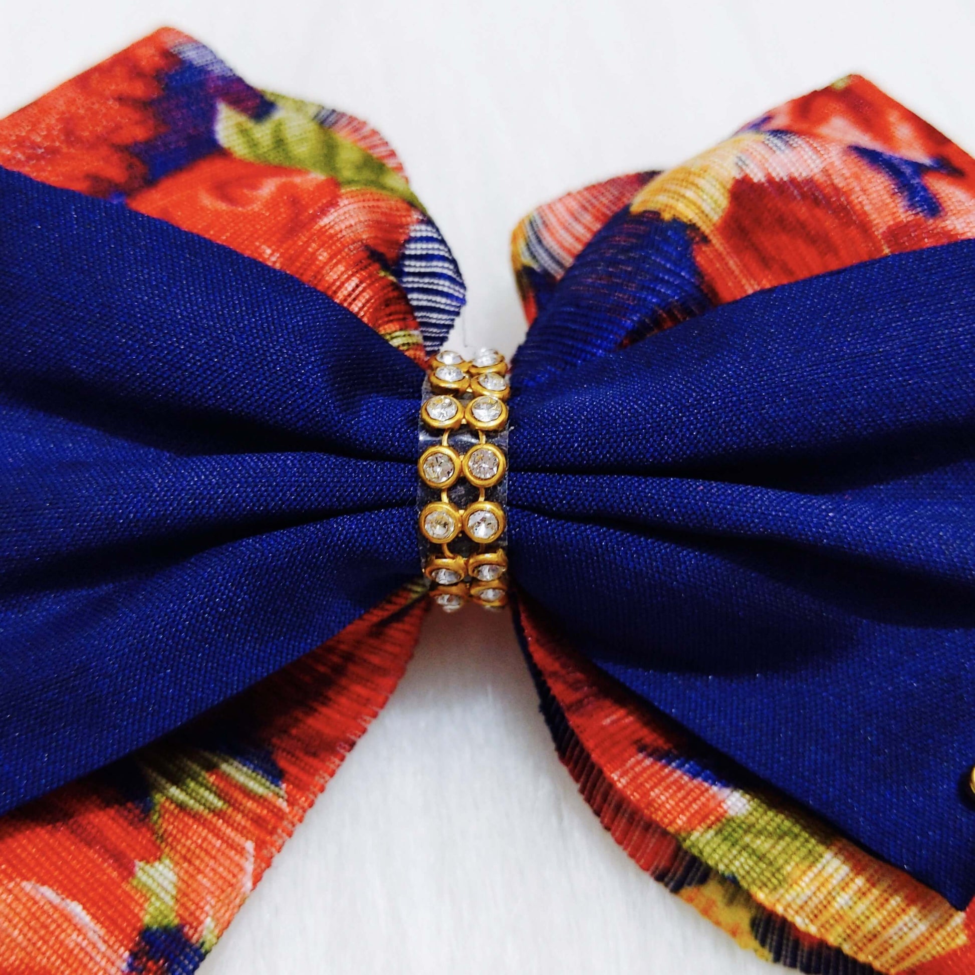 Red and Blue Floral Studded Bow Hair Clip | Hair Accessories for Kids and Girls