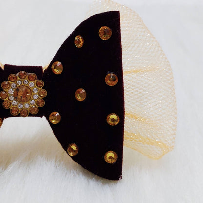 Cocoa Crush Gold Studded Hair Bow Clip | Hair Accessories for Kids and Girls
