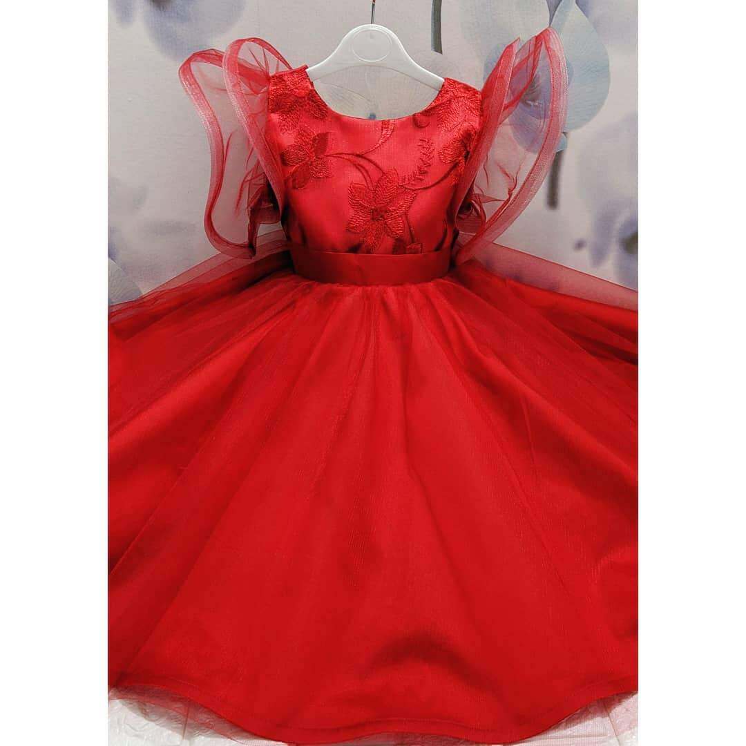 Red Flair Gown with Statement Sleeves | Trendy Kids Wear