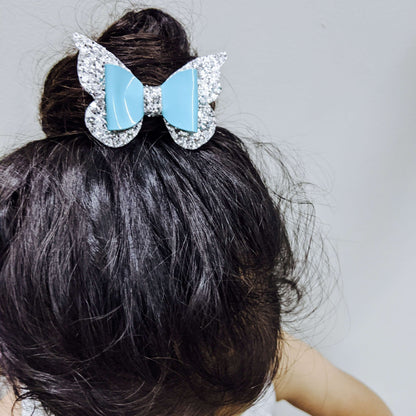 Aqua and Silver Fairy Butterfly Bow Hair Clip | Designer Hair Accessories for Girls & Kids
