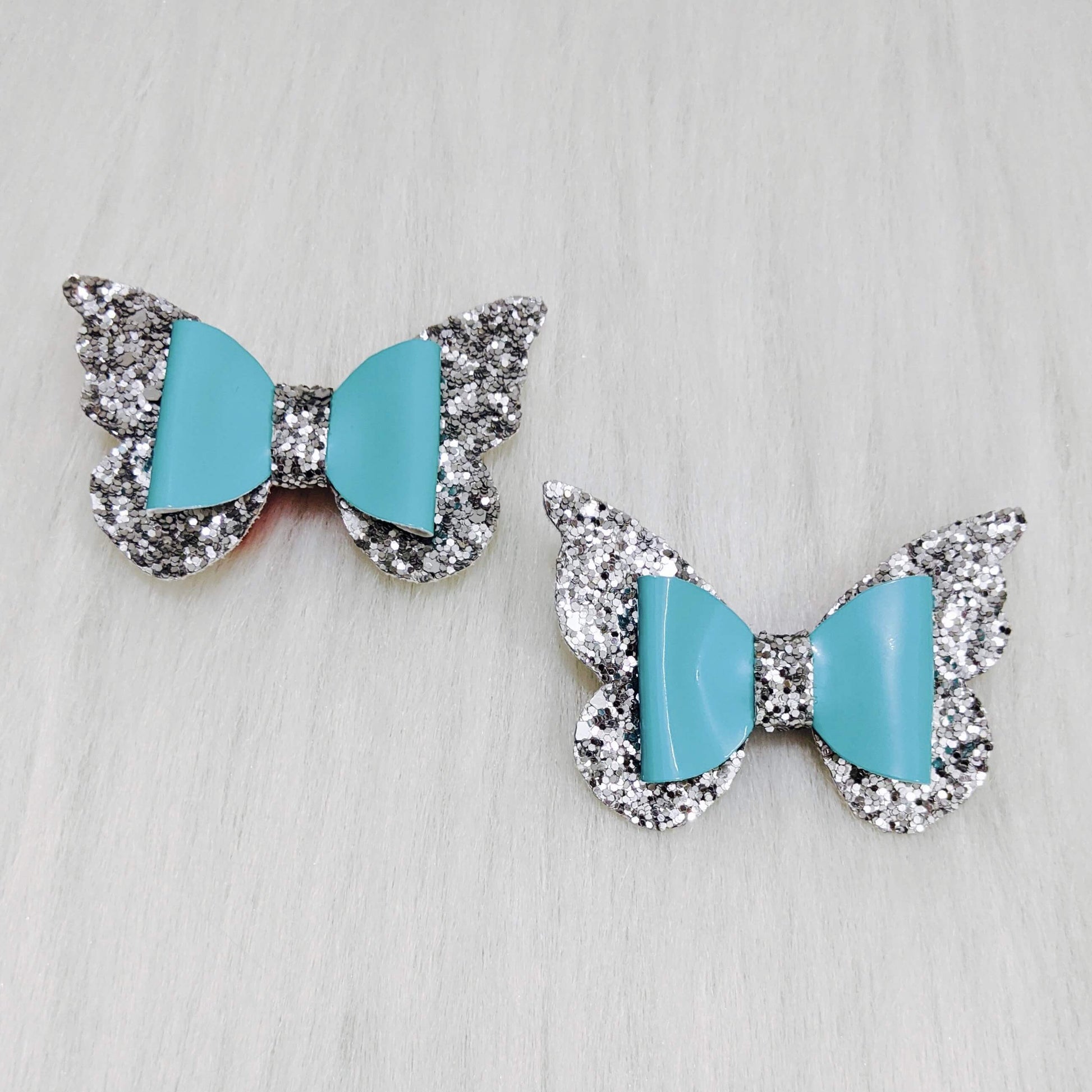 Aqua and Silver Fairy Butterfly Bow Hair Clip | Designer Hair Accessories for Girls & Kids