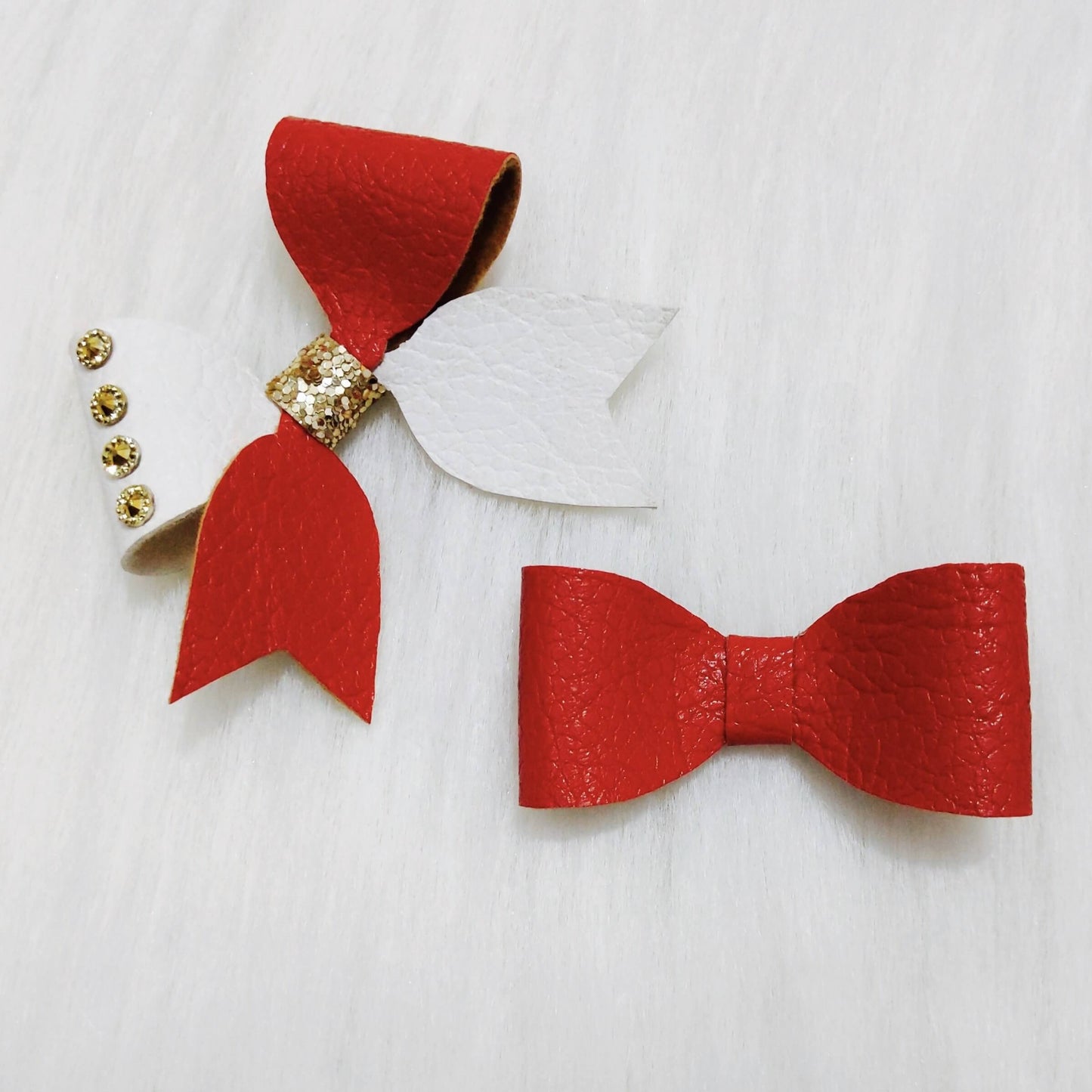 Red and White set of 2 Bow Hair Clips | Hair Accessories for Kids and Girls