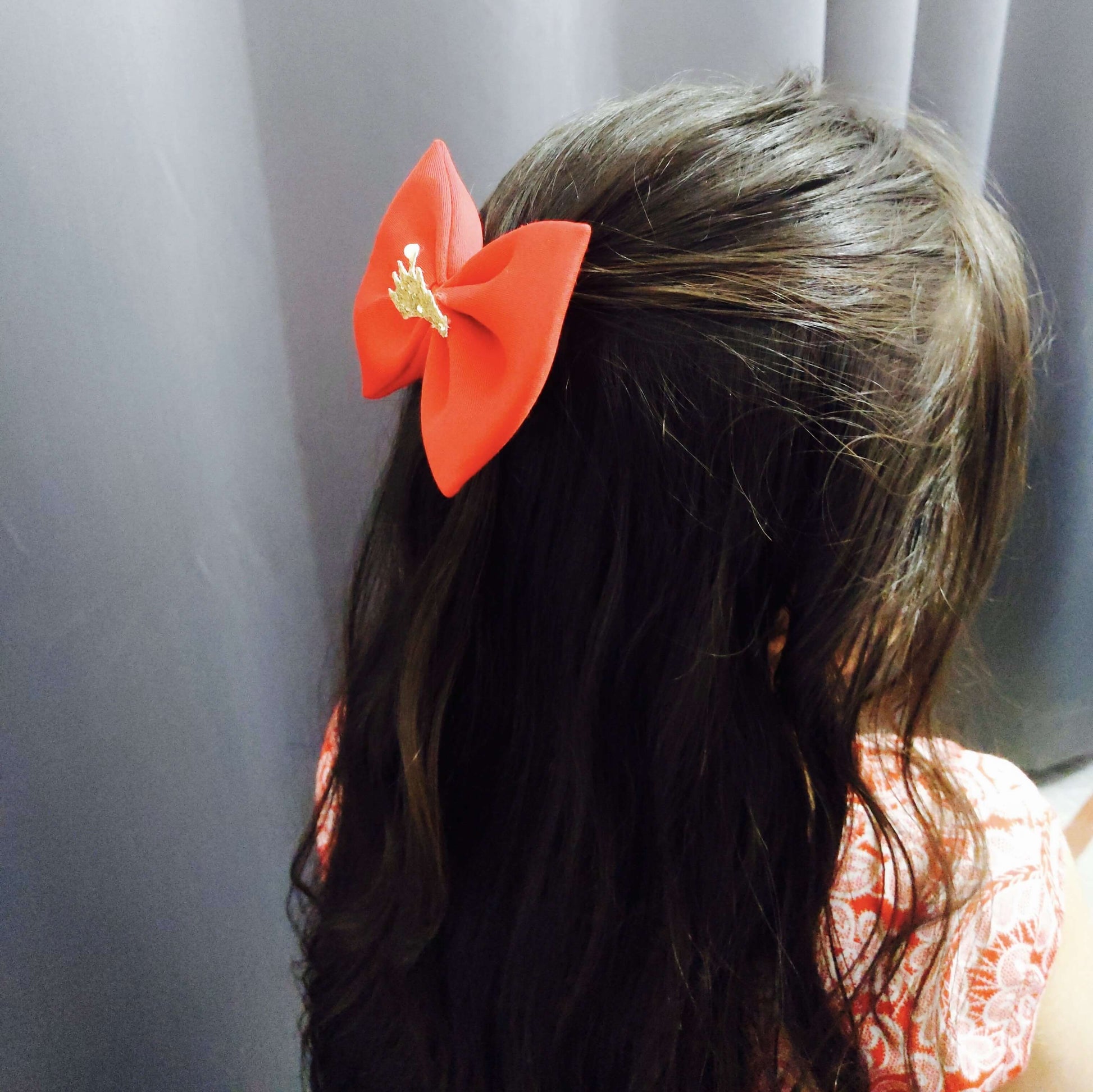 Red and Gold Crown Bow Hair Clip | Hair Accessories for Kids and Girls