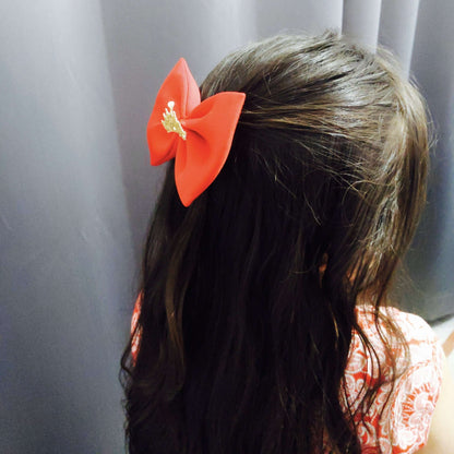 Red and Gold Crown Bow Hair Clip | Hair Accessories for Kids and Girls