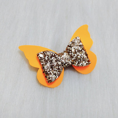 Orange and Gold Butterfly Bow Hair Clip | Designer Hair Accessories for Kids and Girls