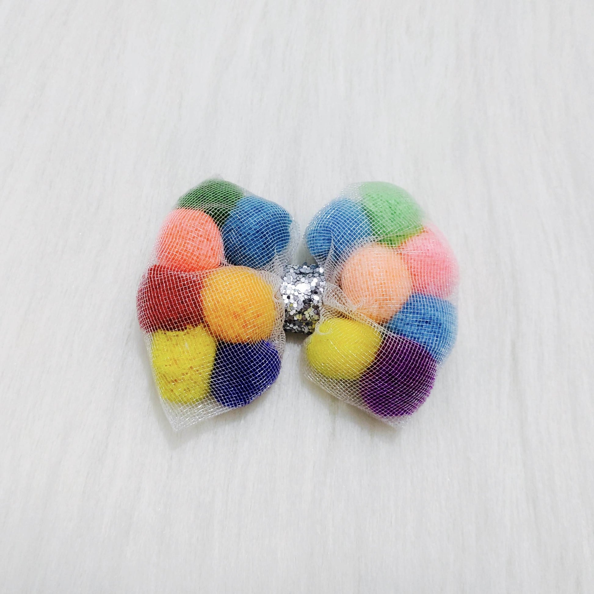 Multicoloured pom pom Bow Hair Clip | Designer Hair Accessories for Kids and Girls