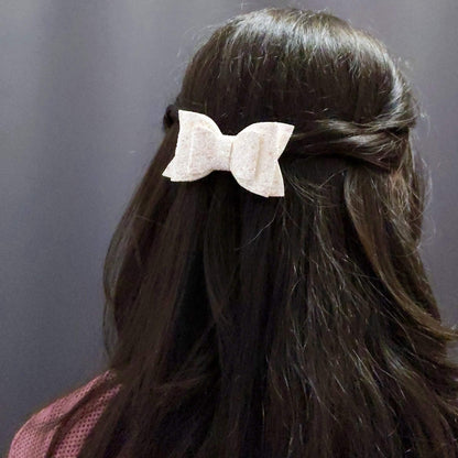White Glitter Bow Hair Clip Set | Designer Hair Accessories for Kids and Girls