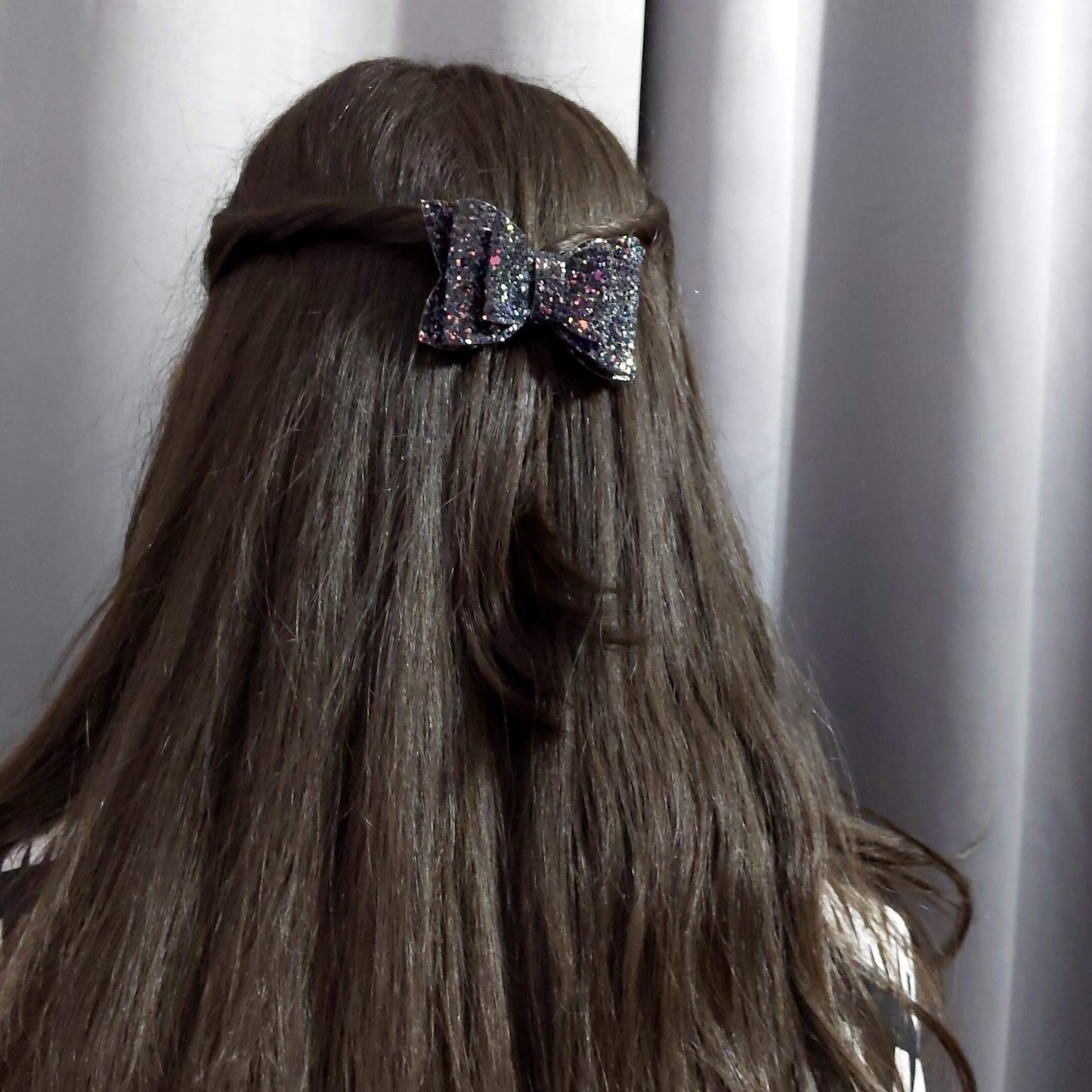 Black Glitter Bow Hair Clip Set | Designer Hair Accessories for Kids and Girls
