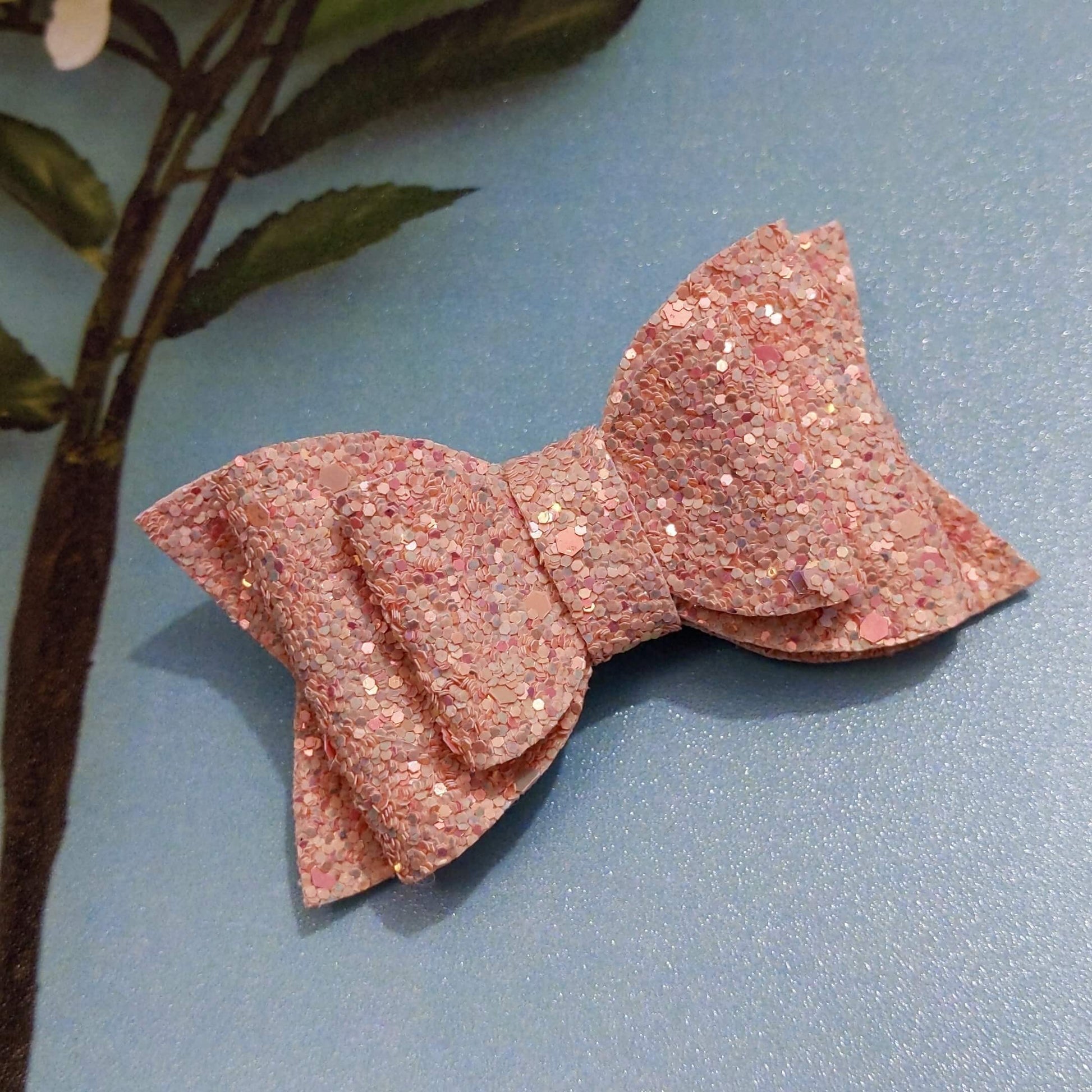 Peach Glitter Bow Hair Clip Set | Designer Hair Accessories for Kids and Girls