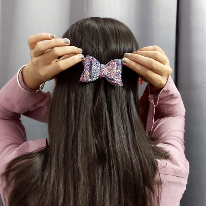 Multicoloured Glitter Bow Hair Clip Set | Designer Hair Accessories for Kids and Girls