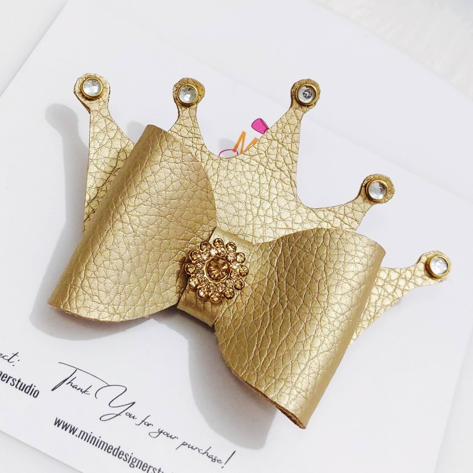 Golden Crown Hair Bow Clip | Designer Hair Accessories for Kids and Girls