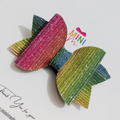Sparkly Rainbow Layered Hair Bow Clip | Designer Hair Accessories for Kids & Girls