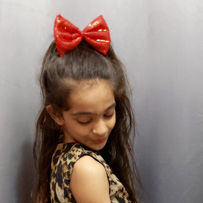 Red Sequin Bow Hair Clip | Designer Hair Accessories | Kids & Girls