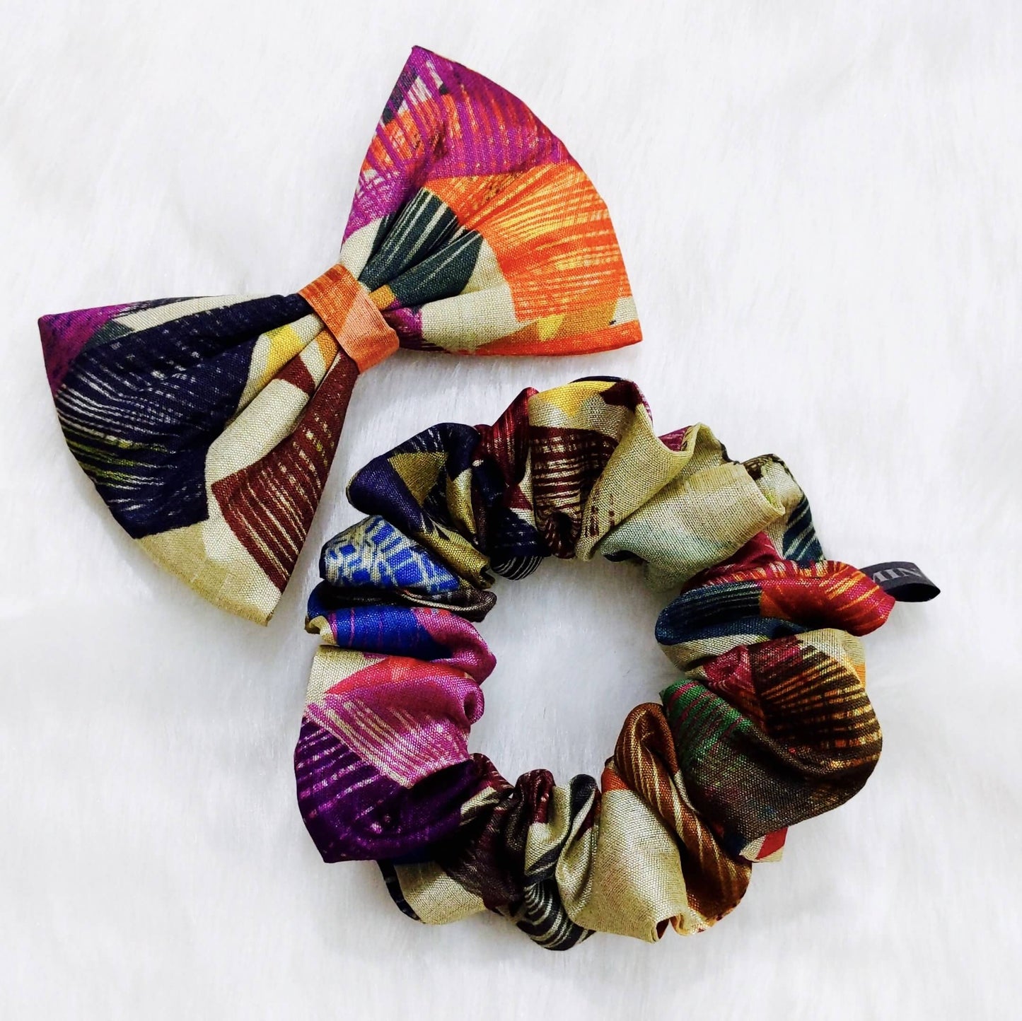 Abstract Print Bow Hair Clip and Scrunchies set  | Mini Me Handcrafted Accessories  