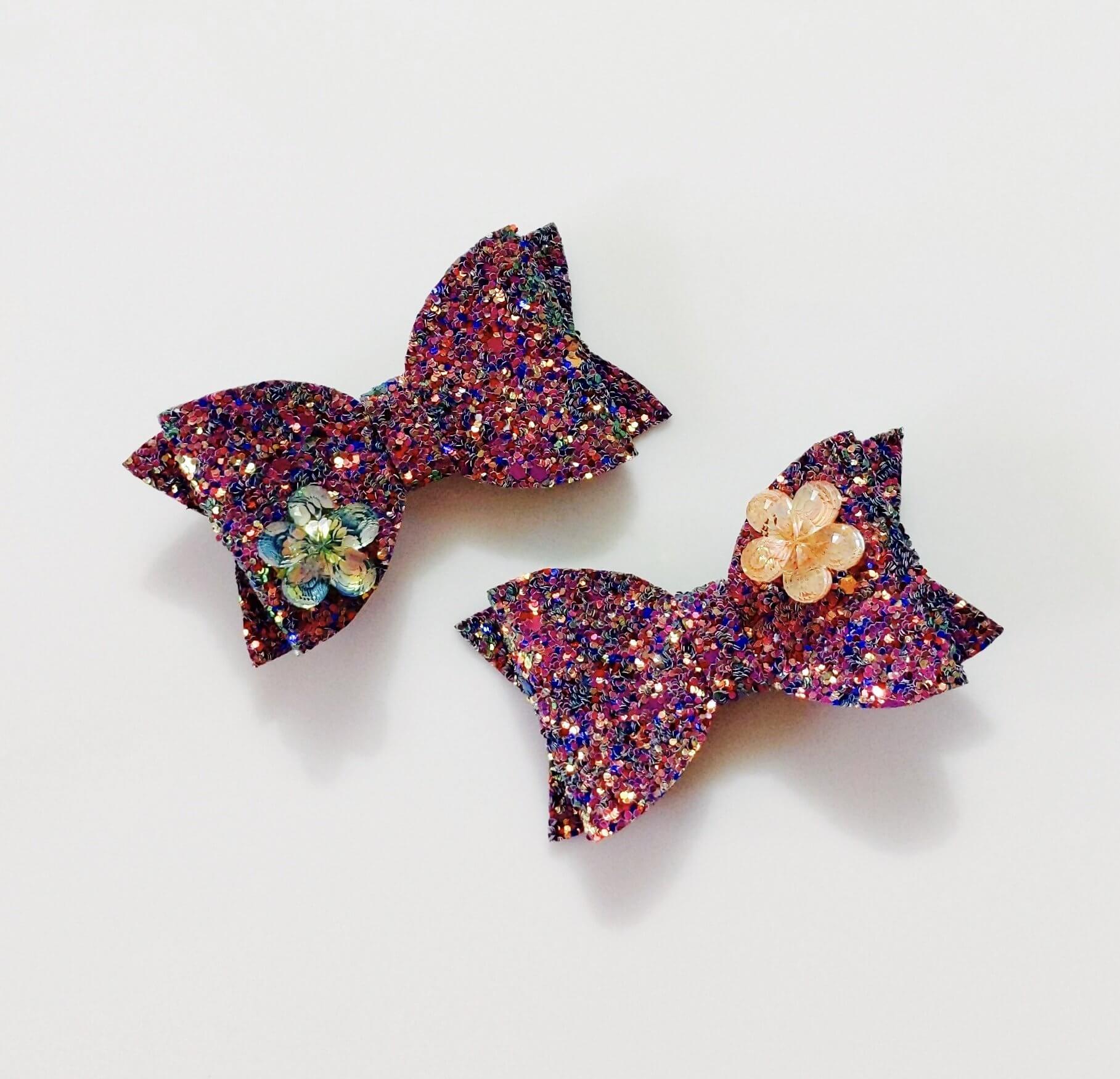 Multicolor Glitter Flower Bow Hair Clip | Designer Hair Accessories for Girls & Kids