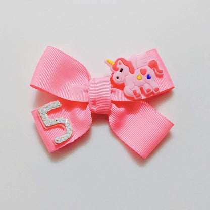 Custom Birthday Year Unicorn Bow Hair Clips | Personalized Gifts for Kids