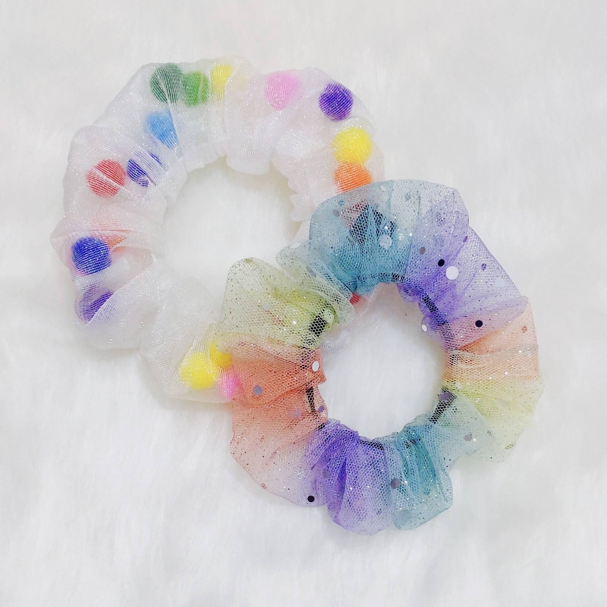 Candy & Rainbow Scrunchie Set | Designer Tulle Net Scrunchies | India