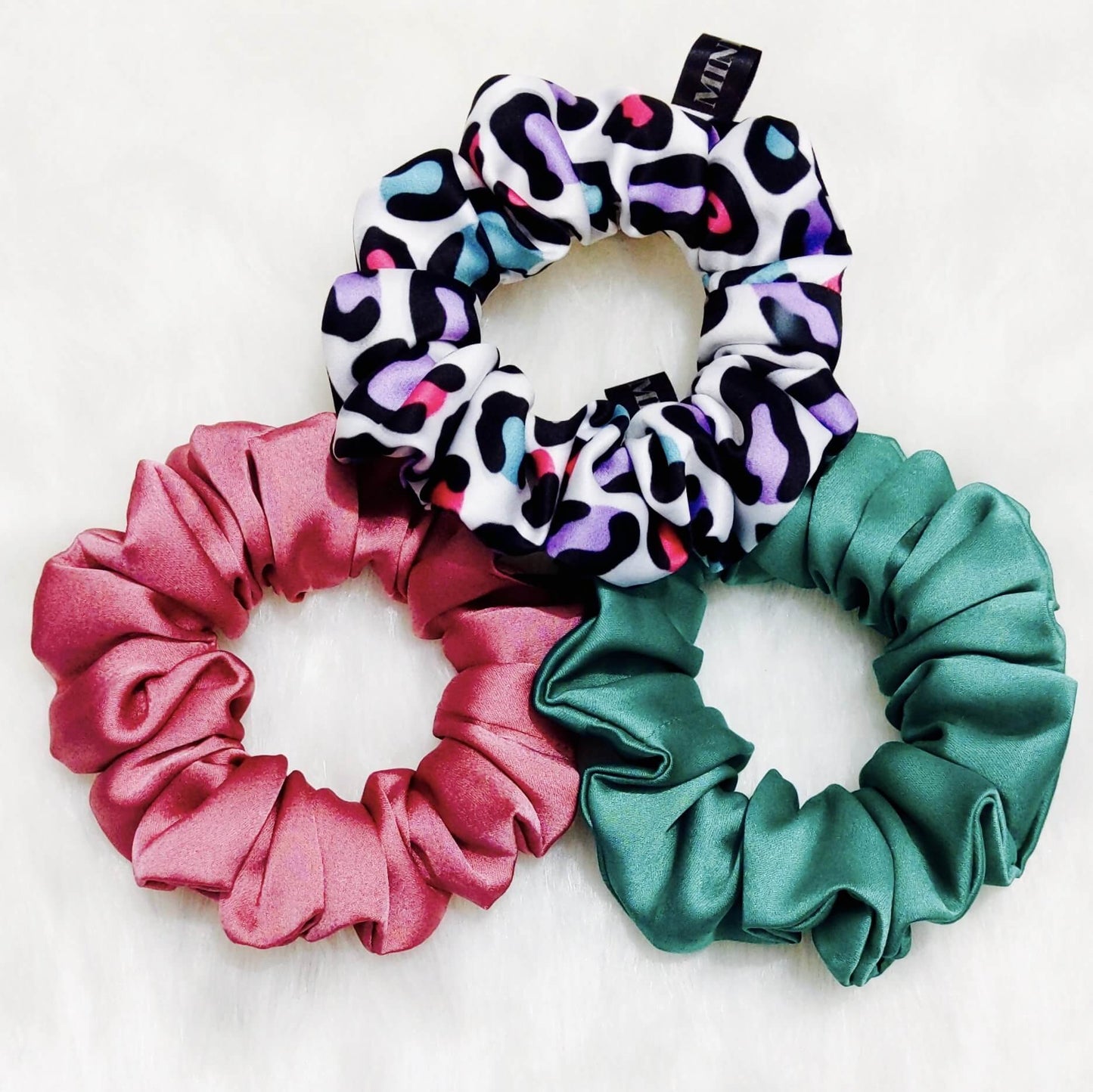 Leopard Rainbow Scrunchie Set | Designer Satin Scrunchies