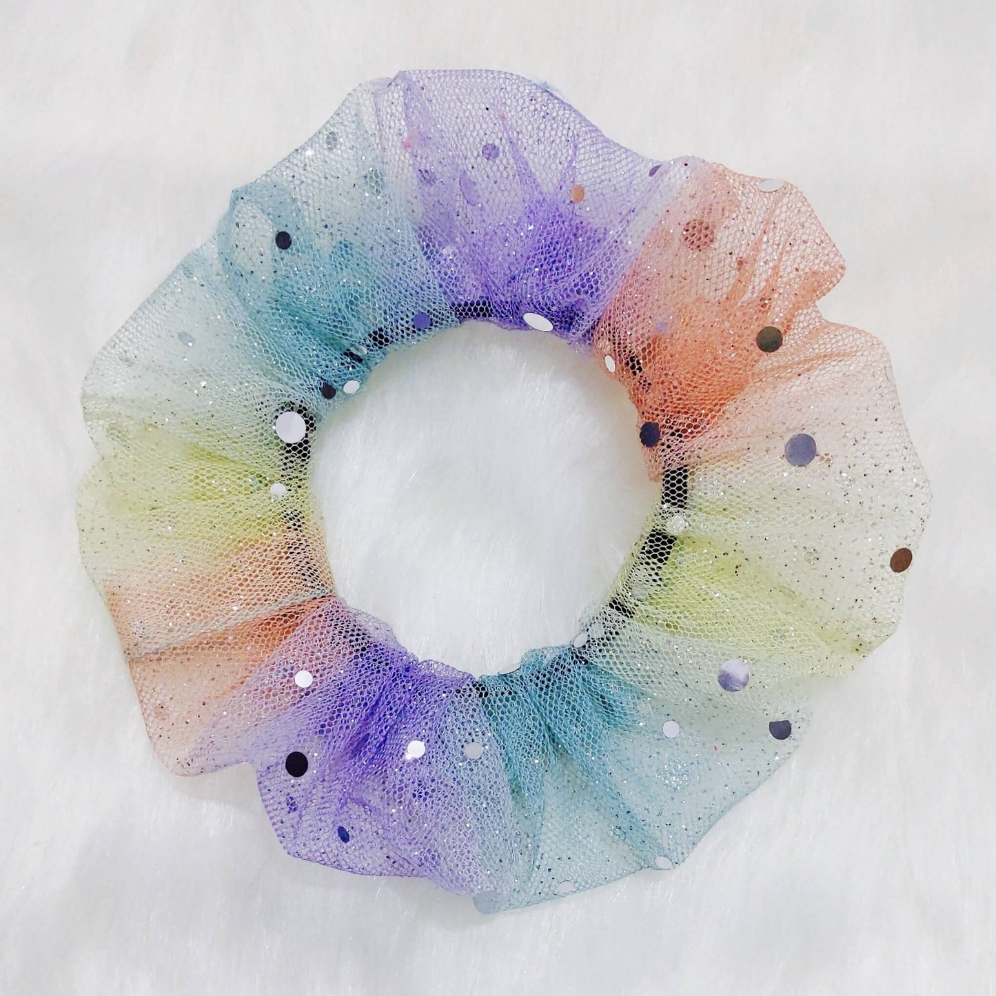Designer Tulle Net Rainbow Scrunchie | India