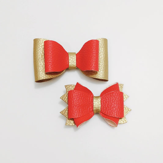 Red and Gold Bow Hair Clip Set | Festive Bow Hair Clips